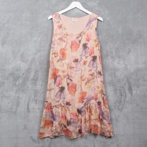 ROSEMARINE Floral Print Sleeveless Ruffle Hem Shift Dress Chiffon Pink Sz‎ S